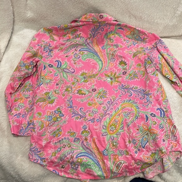 Ralph Lauren Size S/P Button Up Paisley Print Pink Collar Shirt Blouse - Picture 5 of 7